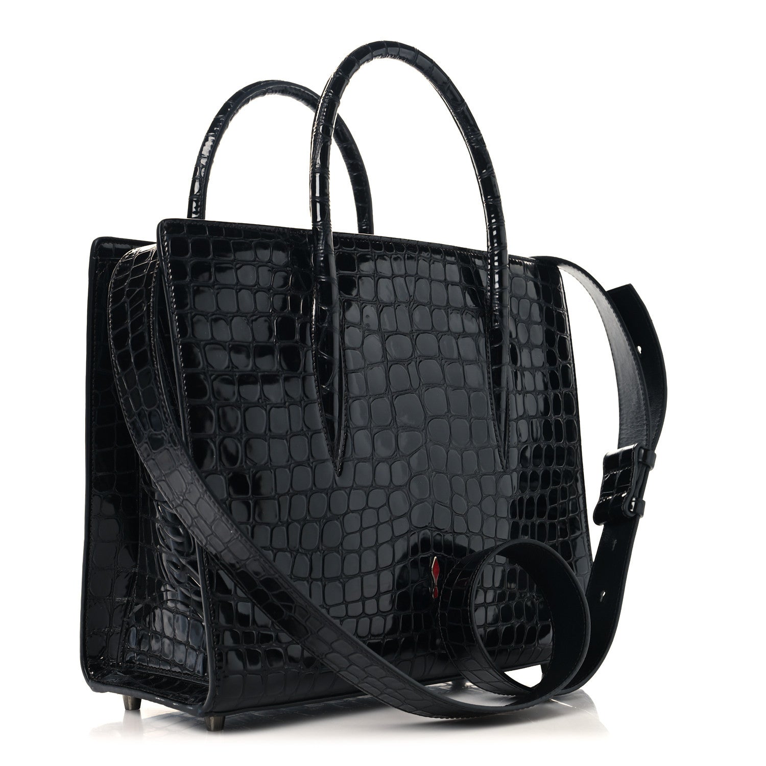 Christian Louboutin Calfskin Crocodile Embossed Studded Medium Paloma S Black 3 of 10