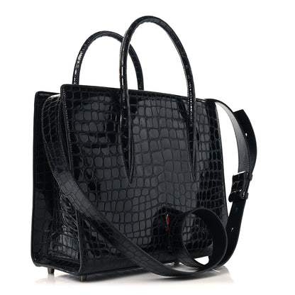 Christian Louboutin Calfskin Crocodile Embossed Studded Medium Paloma S Black 3 of 10