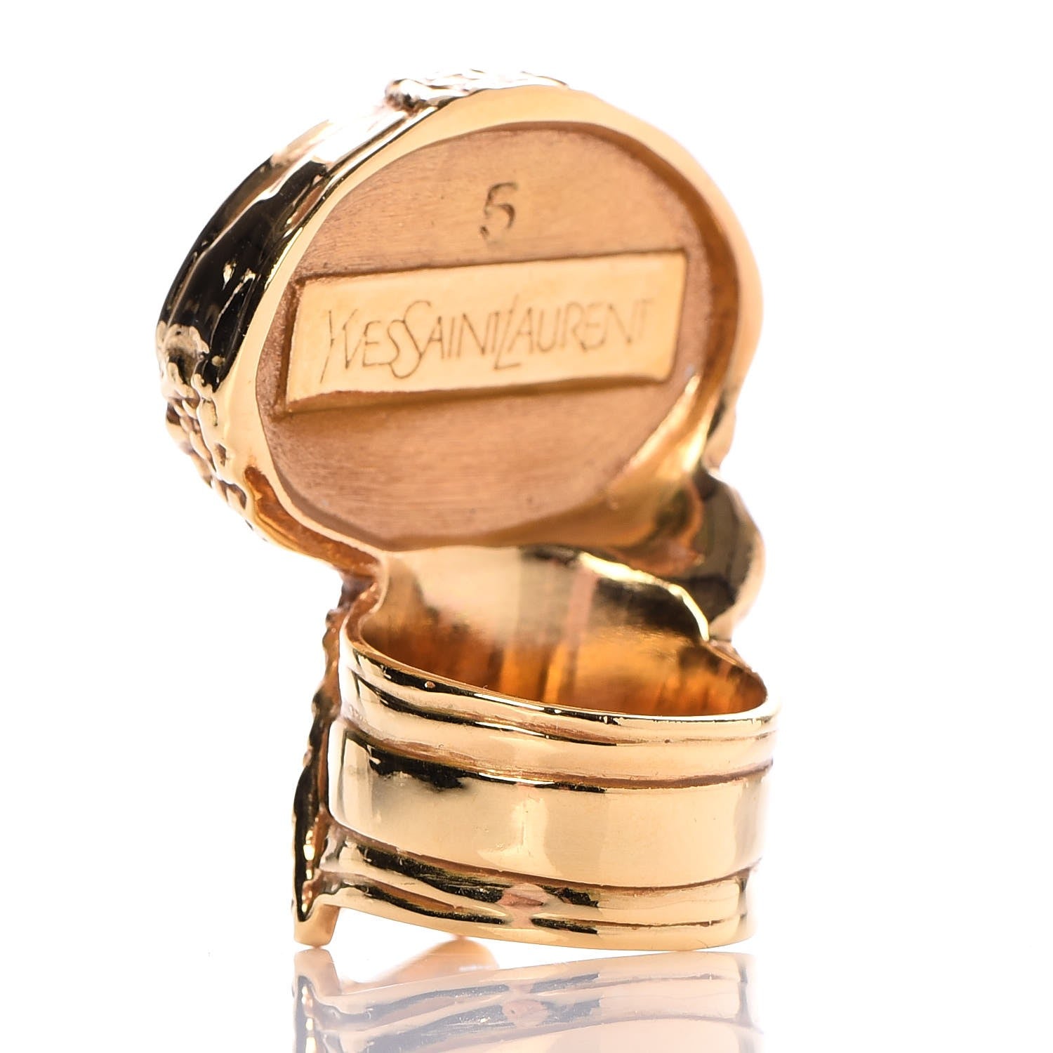 Saint Laurent Glass Cabochon Arty Ovale Ring 5 Gold Opium 3 of 5