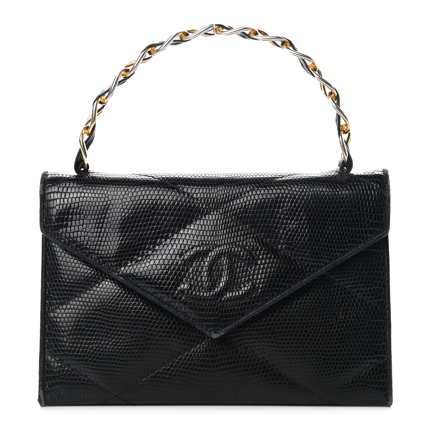 Lizard Quilted CC Single Flap Bag Black
