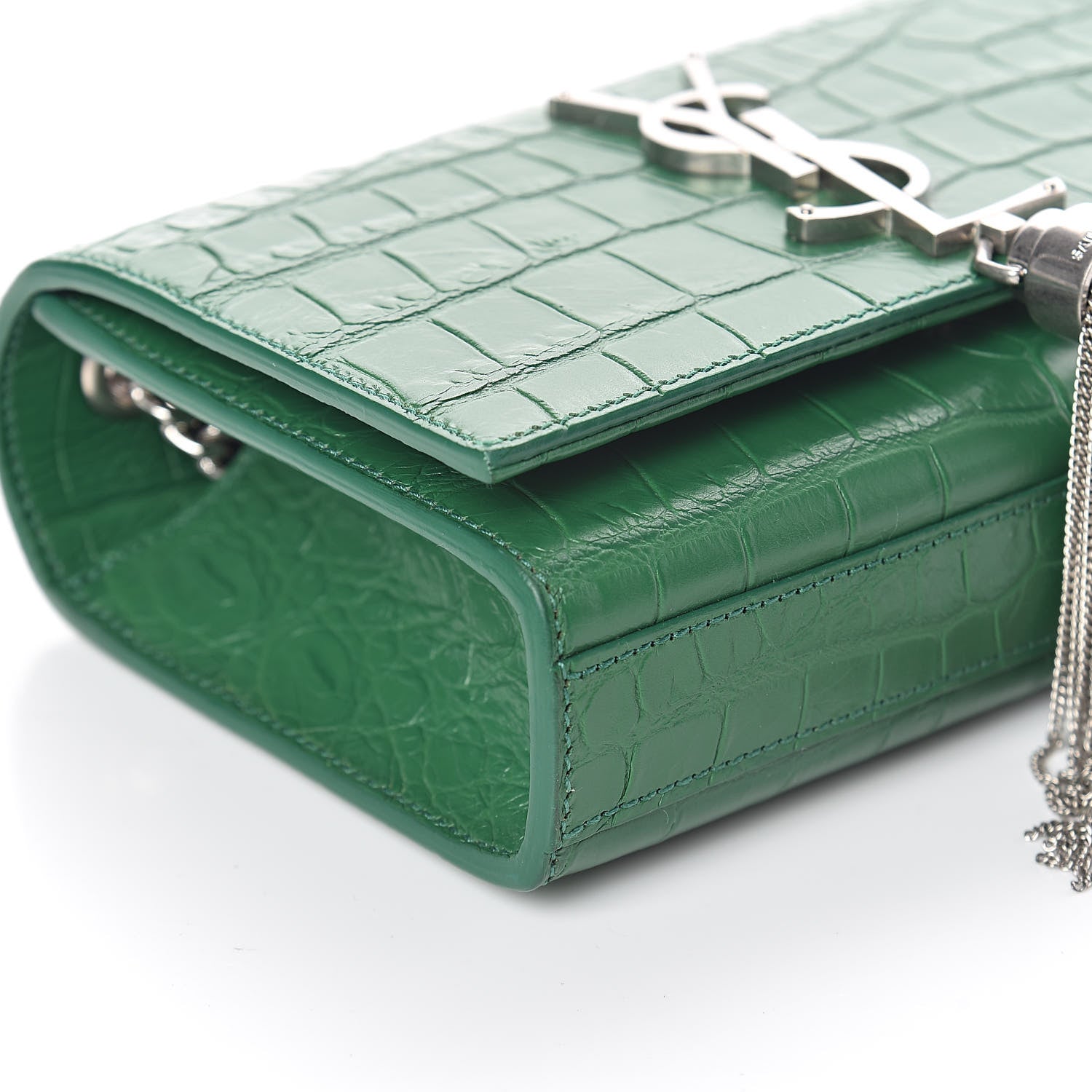 Saint Laurent Calfskin Crocodile Embossed Monogram Small Kate Tassel Satchel Green 7 of 8
