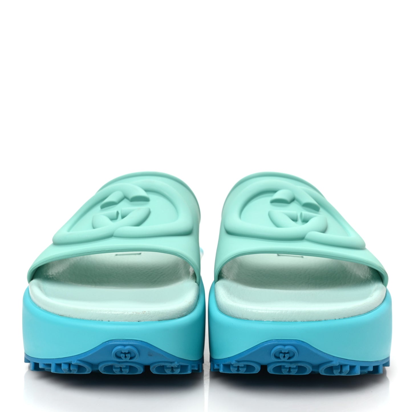 Soft Rubber Womens Interlocking G Platform 42mm Slide Sandals 38 Bright Aqua