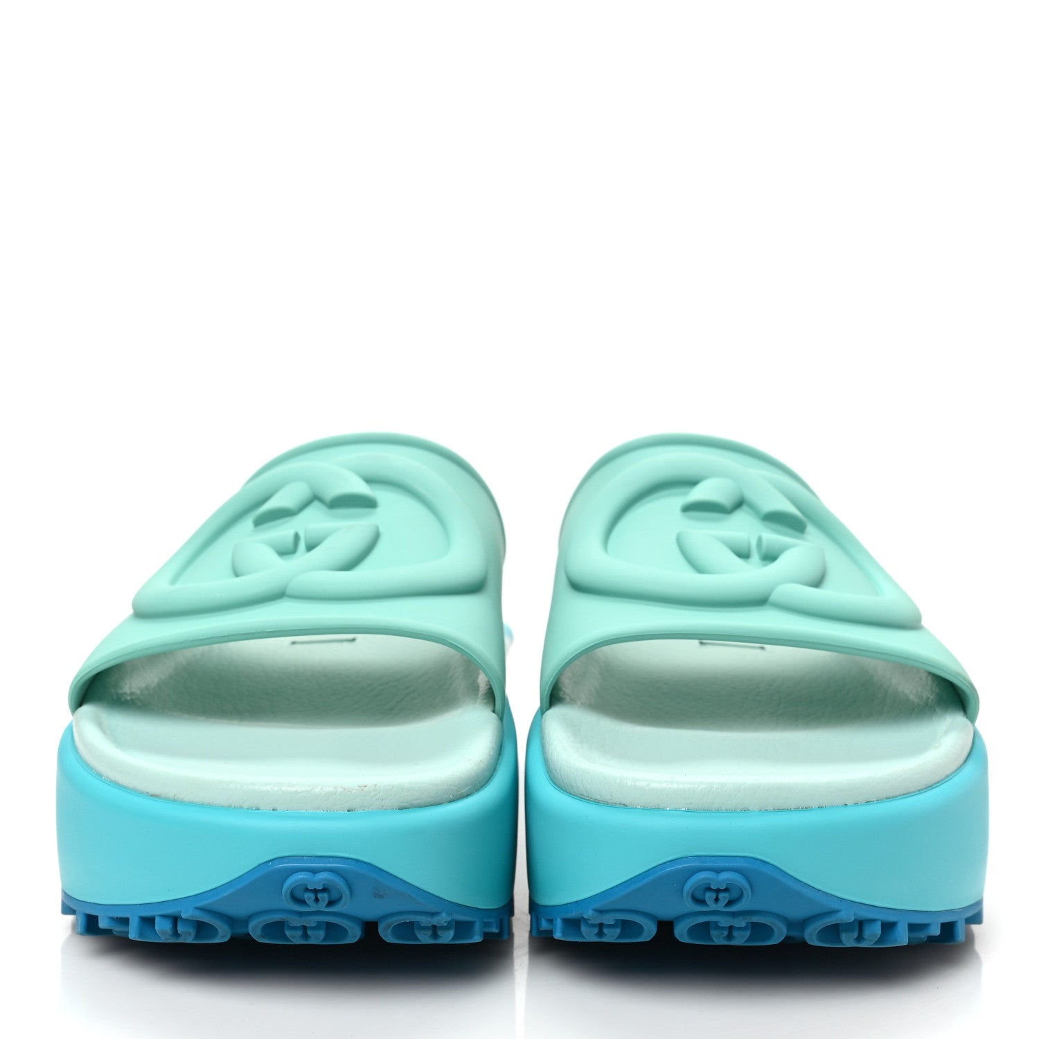 Gucci Soft Rubber Womens Interlocking G Platform 42mm Slide Sandals 38 Bright Aqua 2 of 7