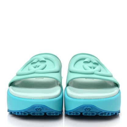 Gucci Soft Rubber Womens Interlocking G Platform 42mm Slide Sandals 38 Bright Aqua 2 of 7