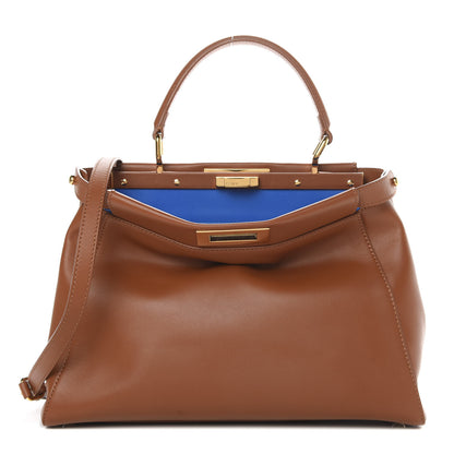 Fendi Vitello Morgan Shiny Nappa Medium Peekaboo Iconic Satchel Cuoio Bluette 1 of 13