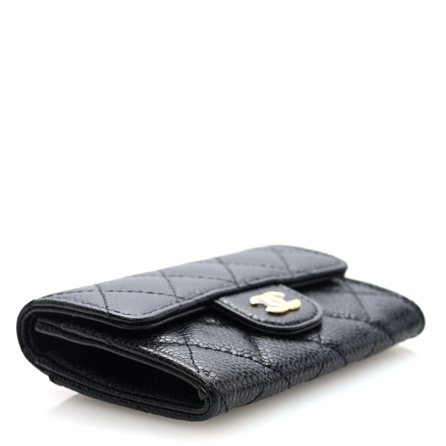 Caviar Quilted Flap Card Holder Wallet Black