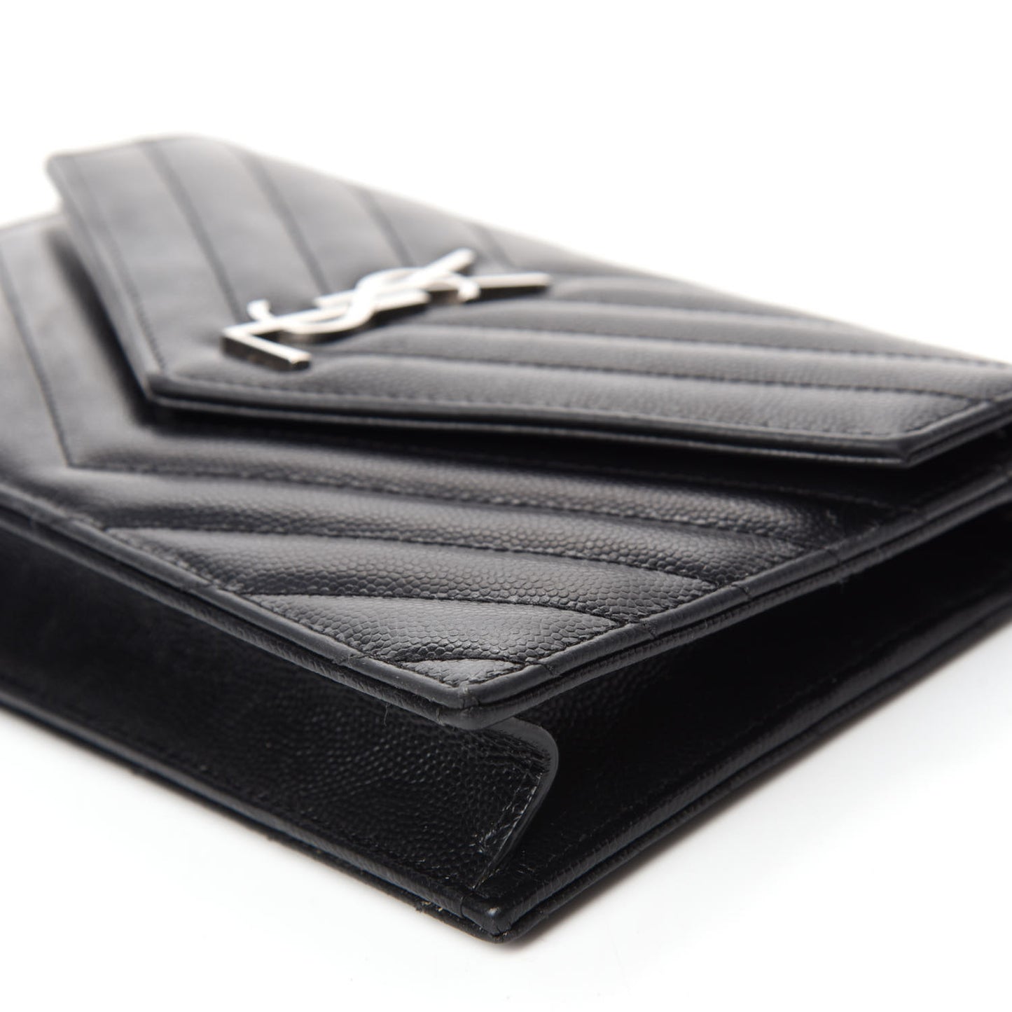 Grain De Poudre Matelasse Chevron Monogram Envelope Chain Wallet Black