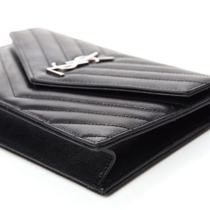 Saint Laurent Grain De Poudre Matelasse Chevron Monogram Envelope Chain Wallet Black 7 of 11