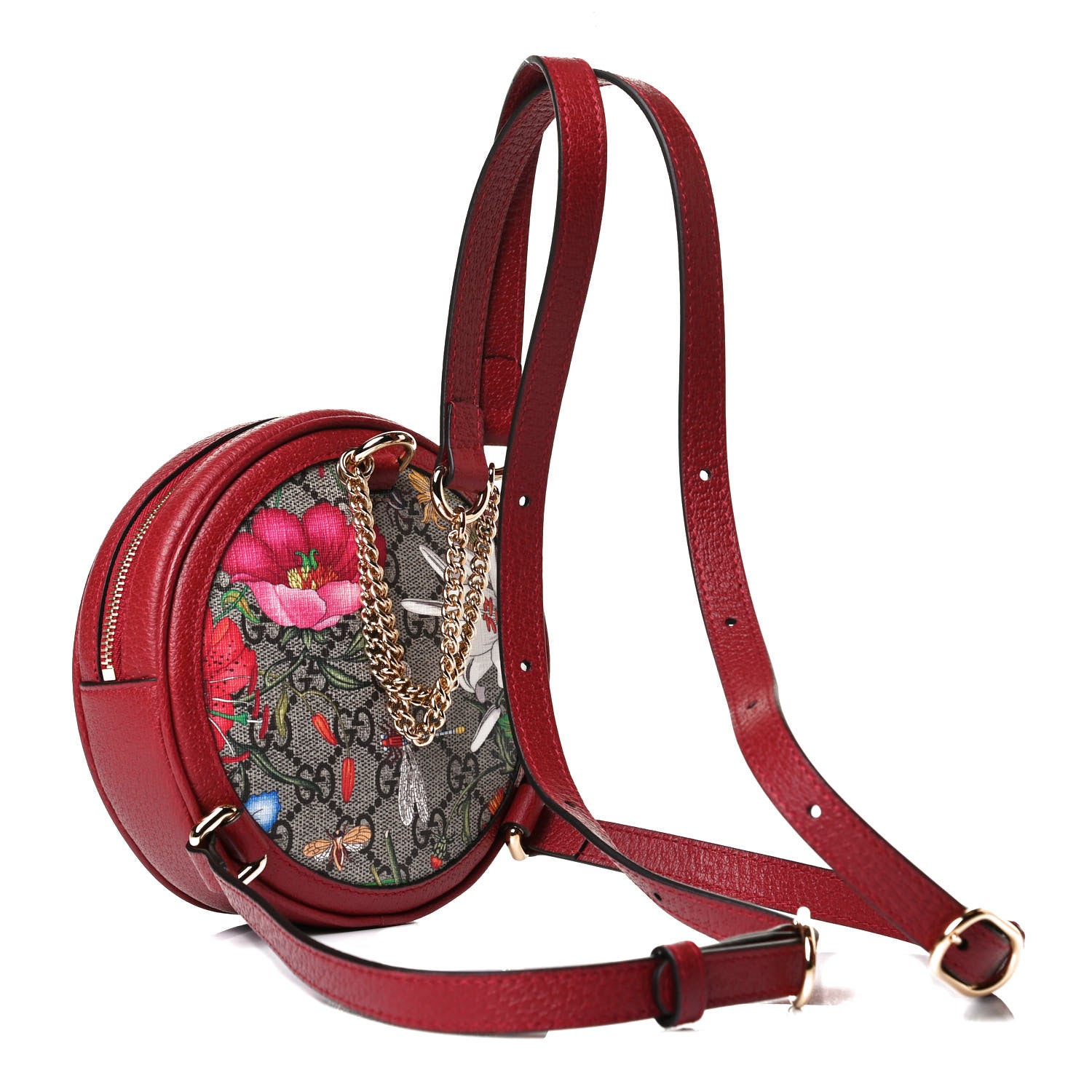 Gucci GG Supreme Monogram Web Flora Mini Ophidia Round Backpack Red 3 of 11