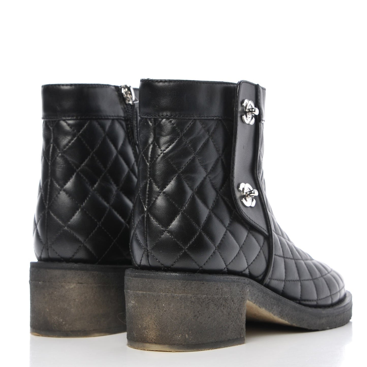 Calfskin Quilted Turnlock Zip Boots 36.5 Black