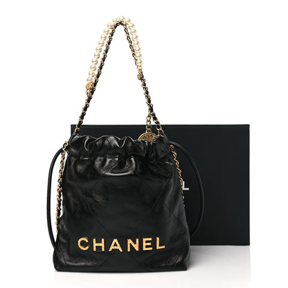 Chanel Shiny Crumpled Calfskin Quilted Pearl Mini Chanel 22 Black 11 of 11