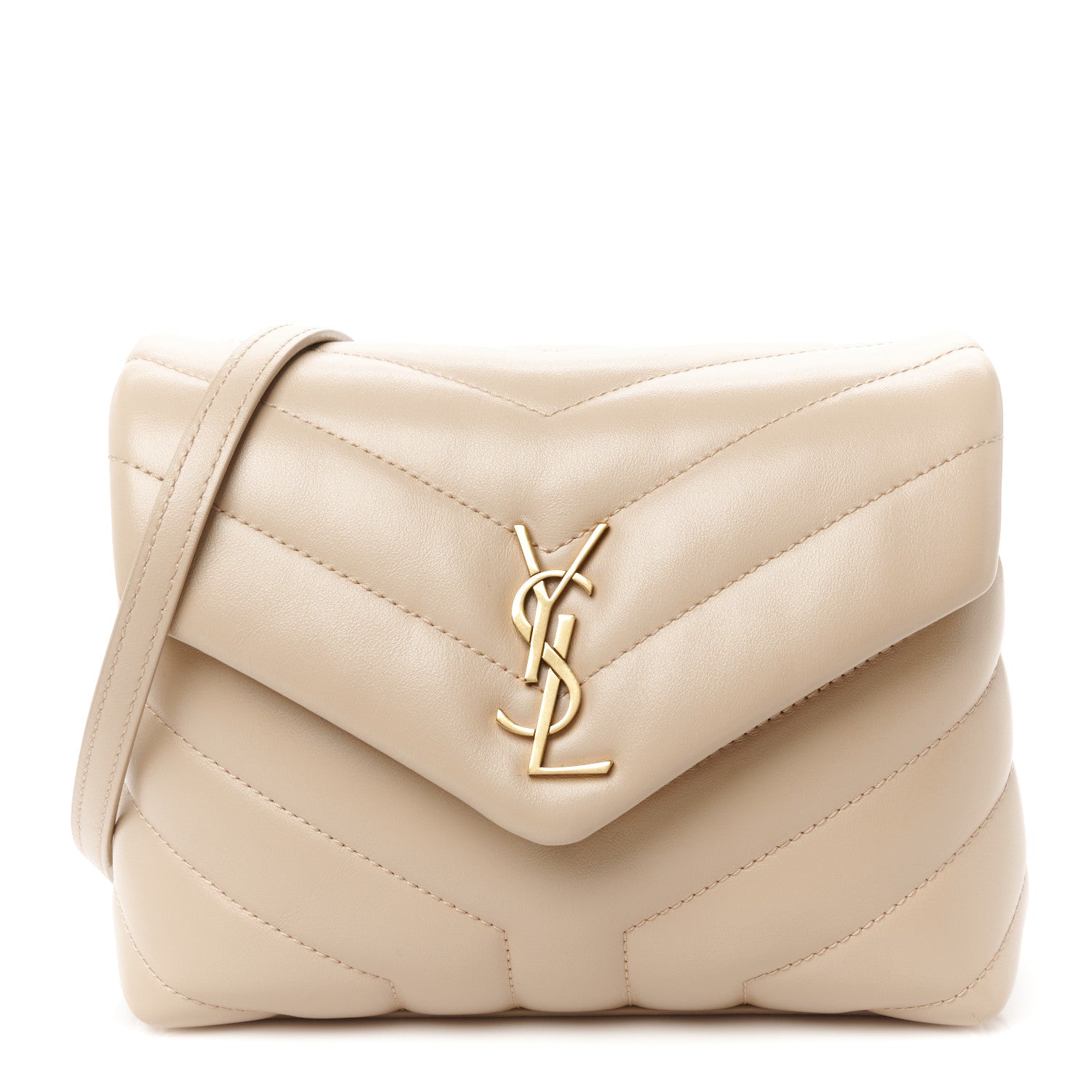 Saint Laurent Calfskin Y Quilted Monogram Toy Loulou Crossbody Bag Dark Beige 1 of 11