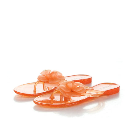 Chanel Jelly Camellia Glitter Thong Sandals 37 Orange 3 of 8