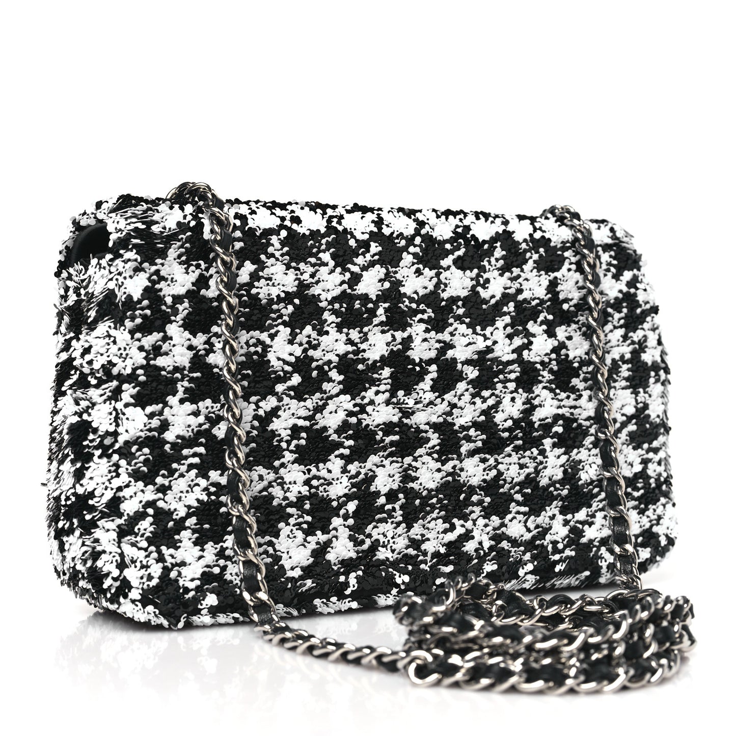 Sequin Mini Houndstooth Rectangular Flap Black White