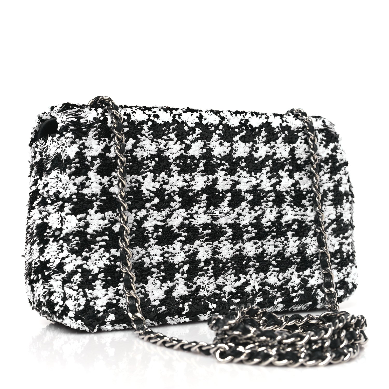Chanel Sequin Mini Houndstooth Rectangular Flap Black White 3 of 11
