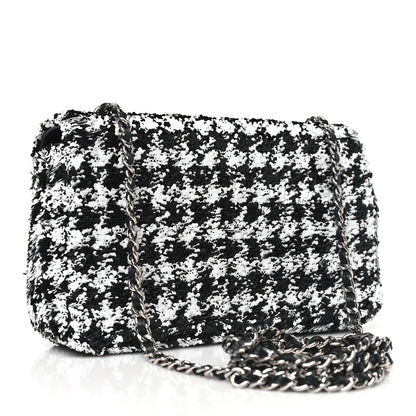 Chanel Sequin Mini Houndstooth Rectangular Flap Black White 3 of 11