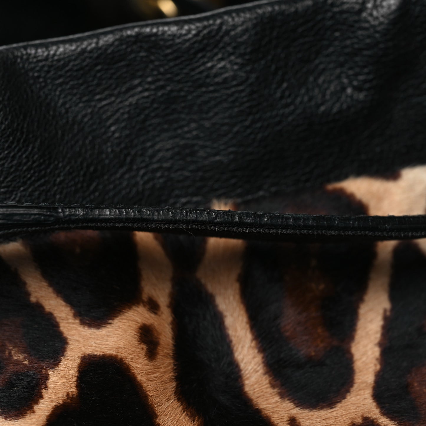 Calf Hair Leopard Print Satchel Black