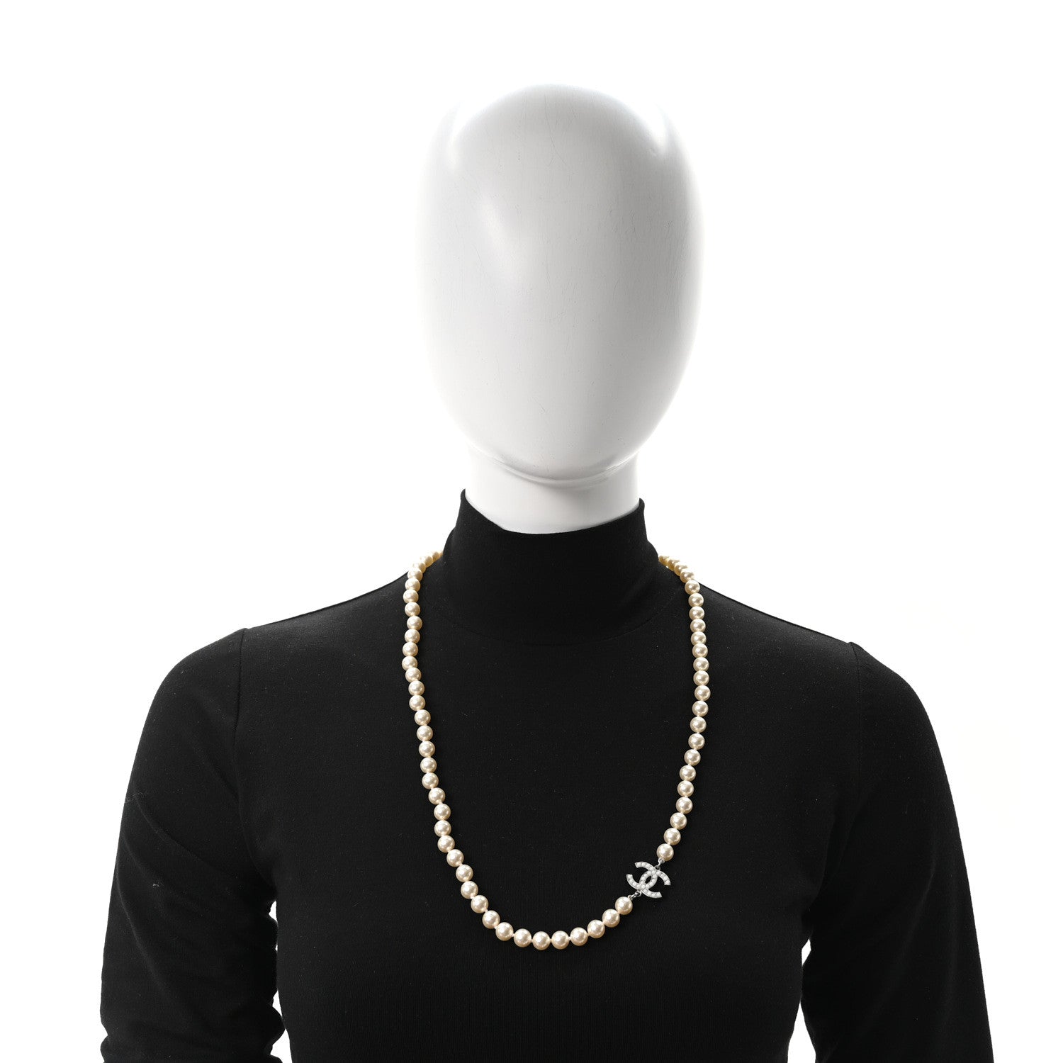 Chanel Graduated Pearl CC Long Necklace Silver 2 of 5