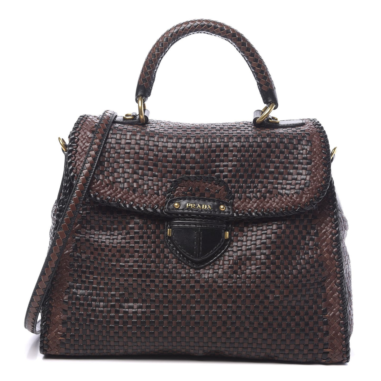 Goatskin Woven Top Handle Satchel Moro Black