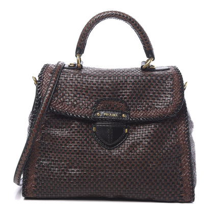 Prada Goatskin Woven Top Handle Satchel Moro Black 1 of 9