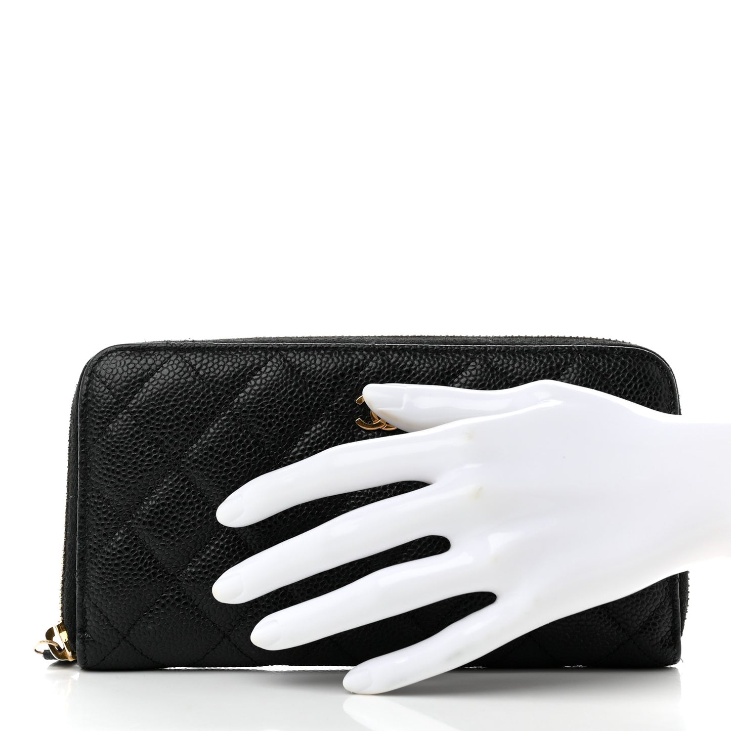 Caviar Quilted Large Gusset Zip Around Wallet Black