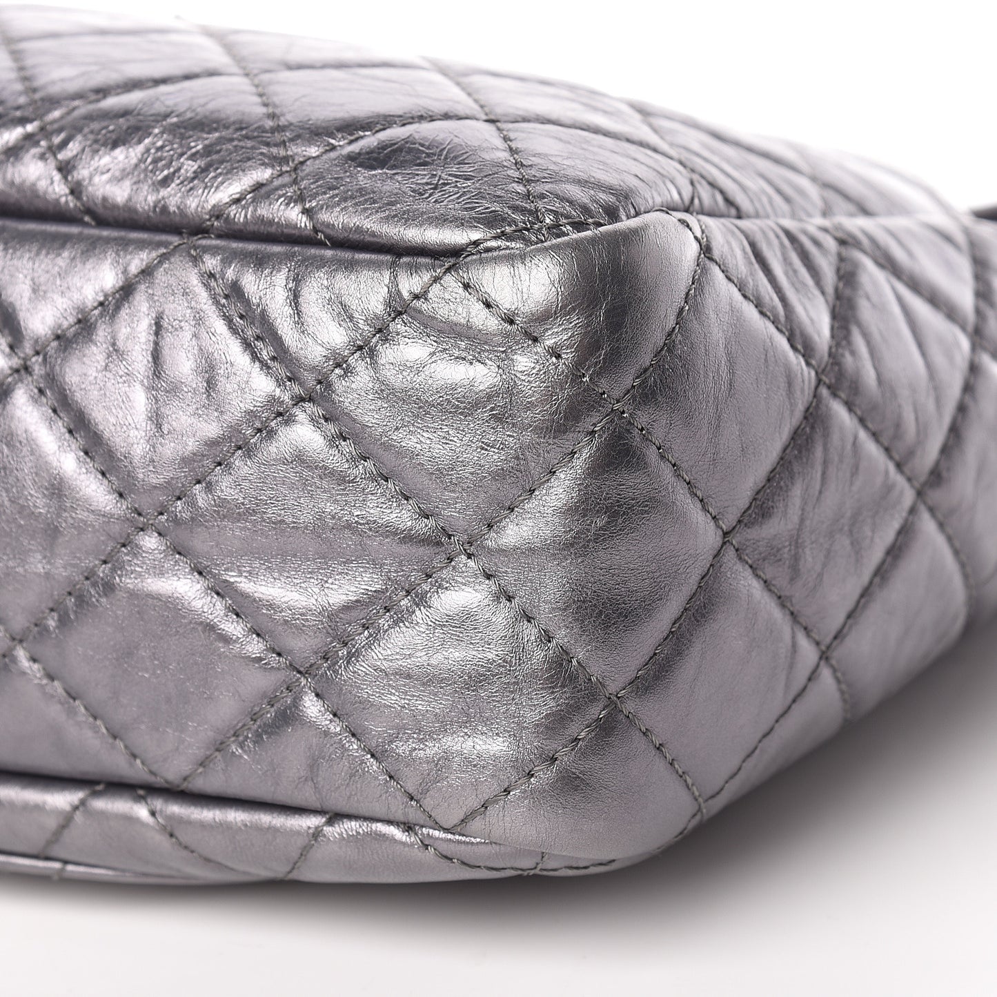 Metallic Aged Calfskin Quilted Large Reissue Camera Case Silver