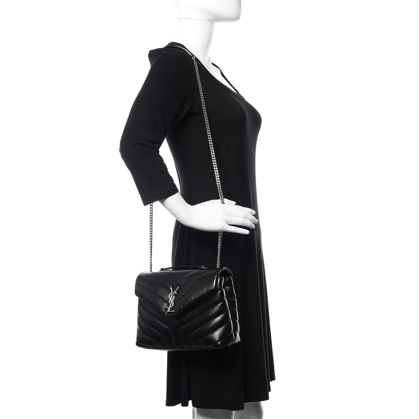 Calfskin Y Quilted Monogram Small Loulou Chain Satchel Black