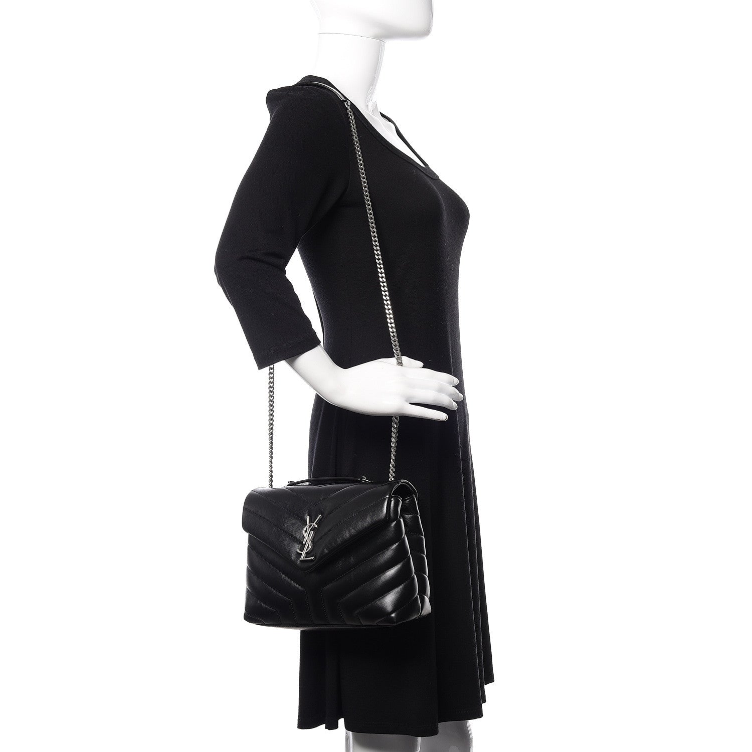 Saint Laurent Calfskin Y Quilted Monogram Small Loulou Chain Satchel Black 1 of 9