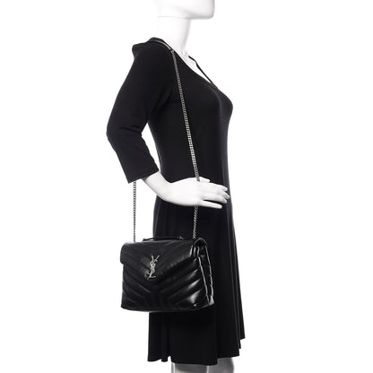 Saint Laurent Calfskin Y Quilted Monogram Small Loulou Chain Satchel Black 1 of 9