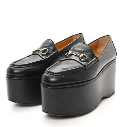 Gucci Ancora Calfskin Womens Horsebit Platform Loafers 39 Black 4 of 11