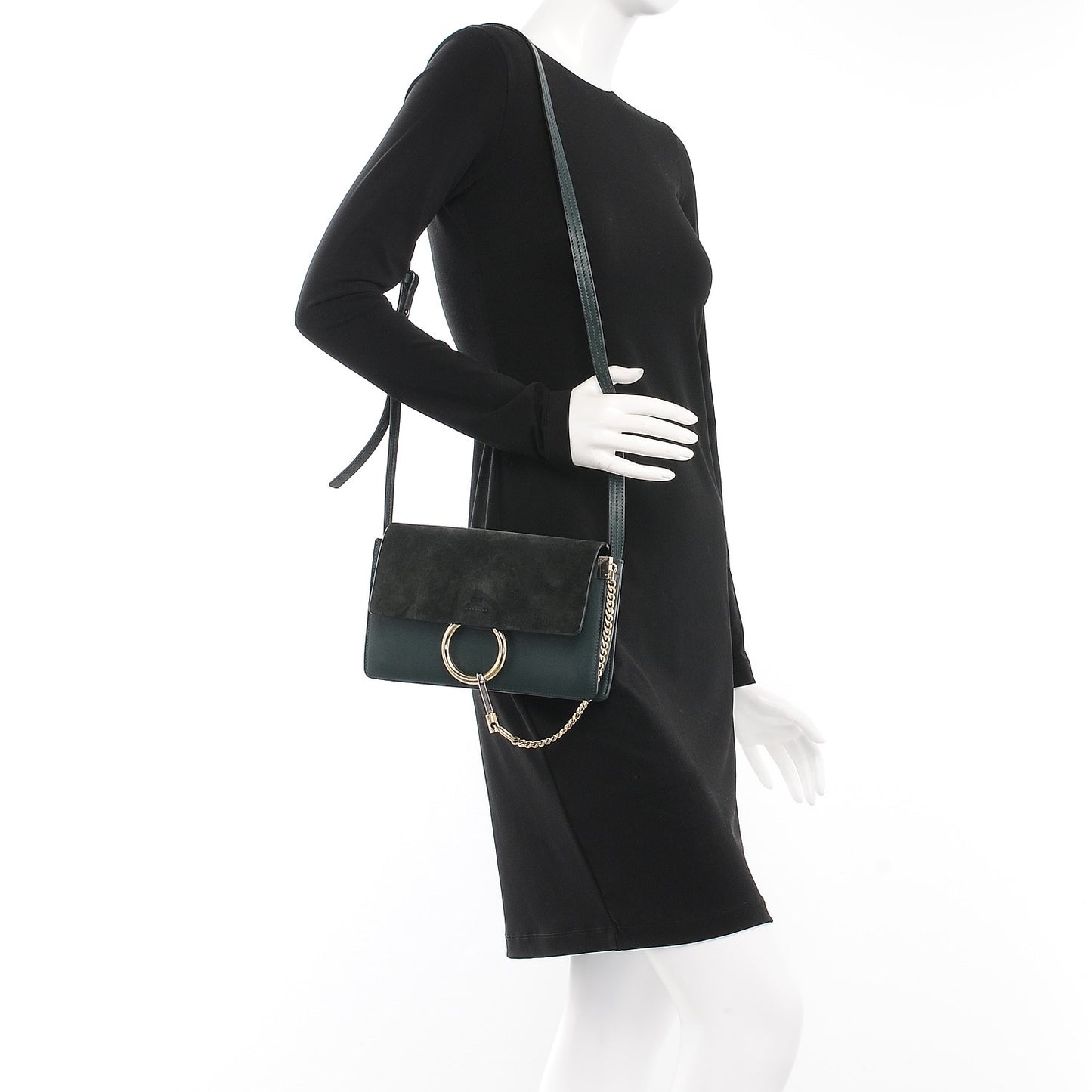 Suede Calfskin Small Faye Shoulder Bag Forest Green