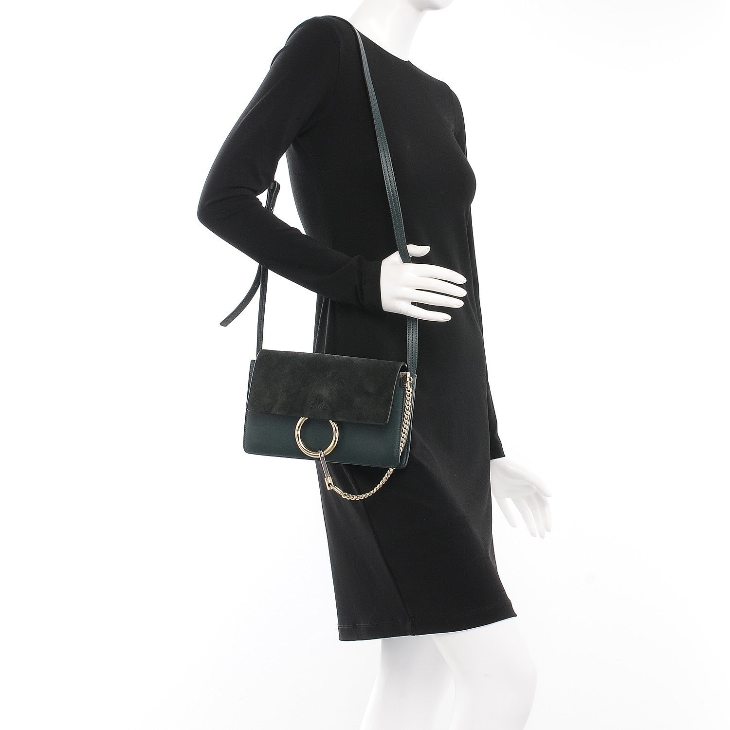 Chloe Suede Calfskin Small Faye Shoulder Bag Forest Green 2 of 9