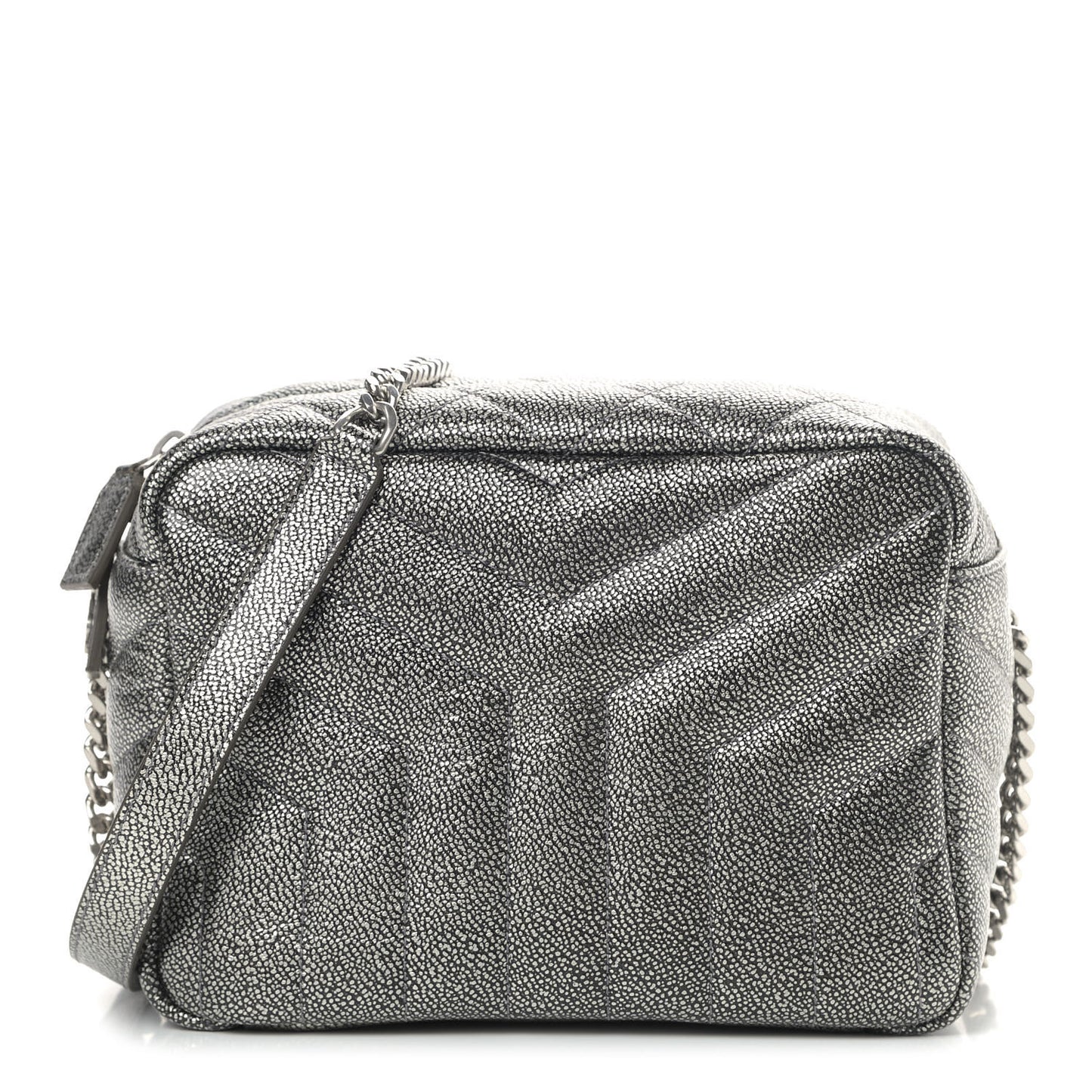 Metallic Grain De Poudre Y Quilted Monogram Small Loulou Bowling Bag Gun Metal