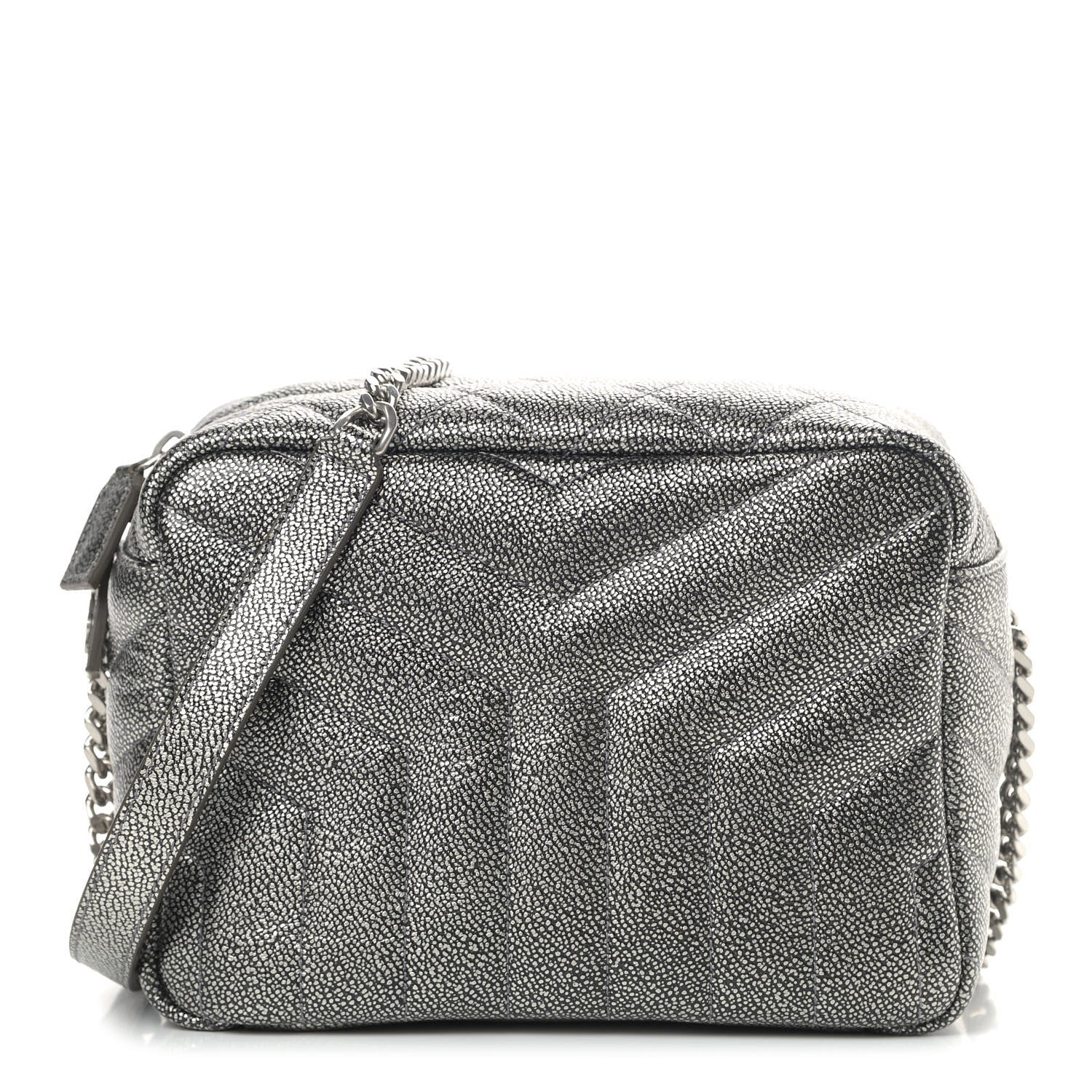 Saint Laurent Metallic Grain De Poudre Y Quilted Monogram Small Loulou Bowling Bag Gun Metal 1 of 9