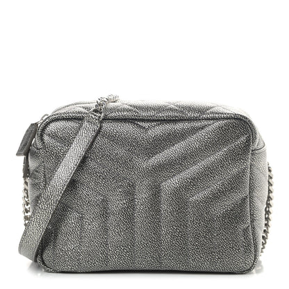 Saint Laurent Metallic Grain De Poudre Y Quilted Monogram Small Loulou Bowling Bag Gun Metal 1 of 9