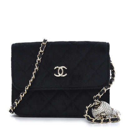 Chanel Velvet Quilted Pearl Crush Clutch With Chain Black 1 of 12