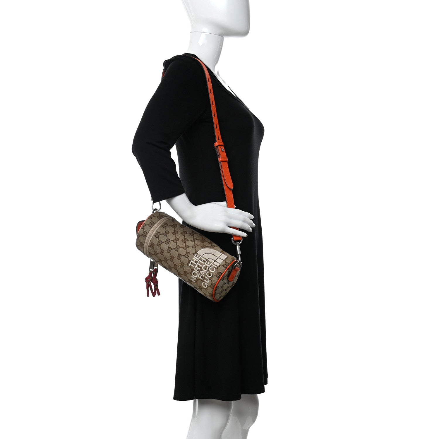Gucci X THE NORTH FACE Monogram Textured Dollar Calfskin Barrel Shoulder Bag Beige Ebony Mystic White Deep Orange 2 of 9