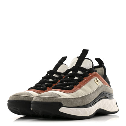 Chanel Fabric Suede CC Sneakers 37 White Light Grey Pink 4 of 9