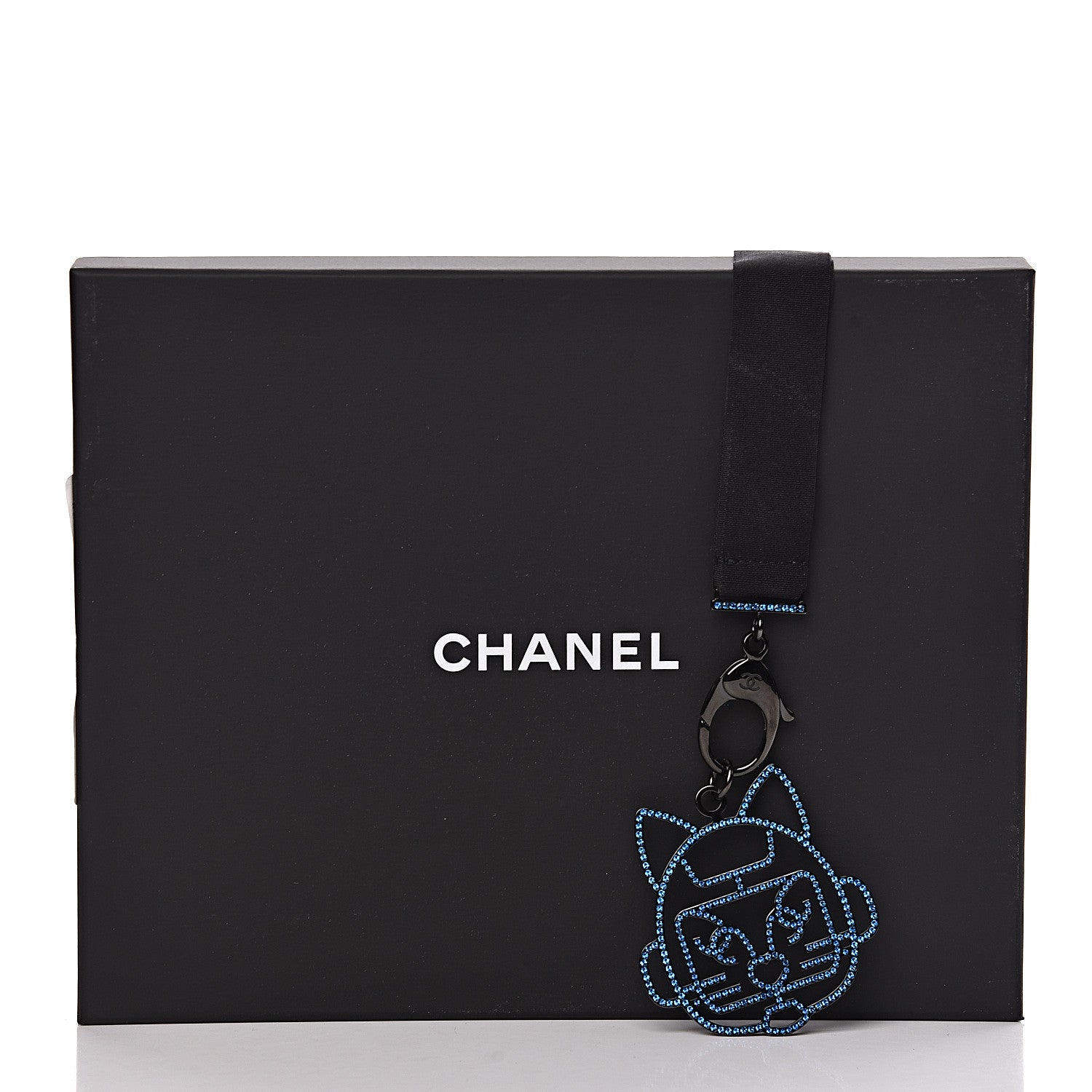 Chanel Crystal CC Emoji Robot Cat Lanyard Necklace Black Blue 6 of 6