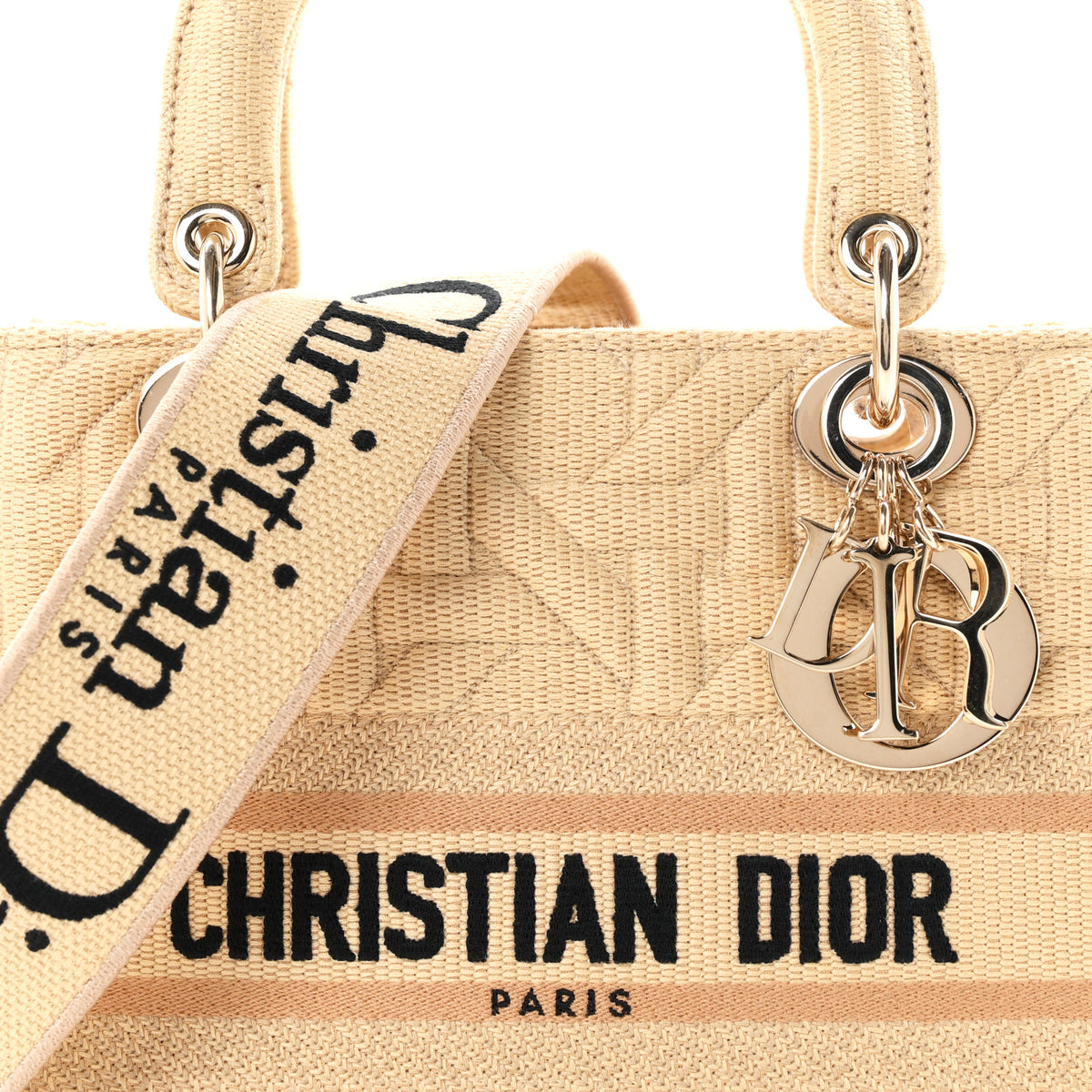 Christian Dior Raffia Woven 3D Embroidered Medium Lady D-Lite Natural Black 8 of 10