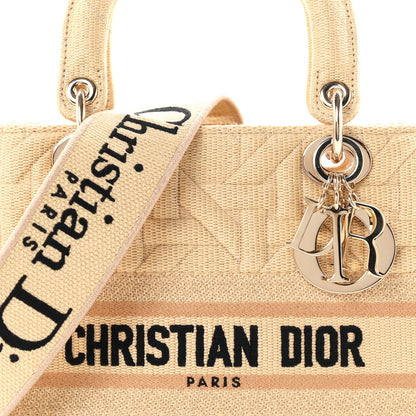 Christian Dior Raffia Woven 3D Embroidered Medium Lady D-Lite Natural Black 8 of 10