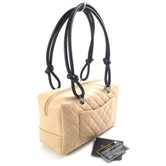 Calfskin Quilted Large Cambon Bowler Beige Black