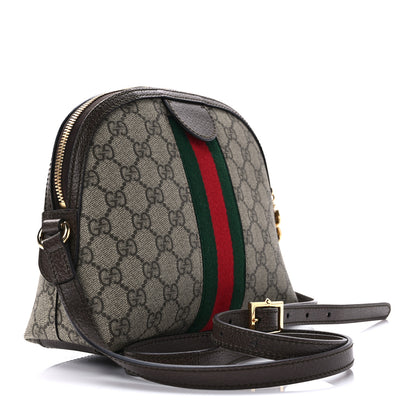Gucci GG Supreme Monogram Textured Dollar Calfskin Web Small Ophidia Dome Shoulder Bag Beige Ebony New Acero 3 of 9