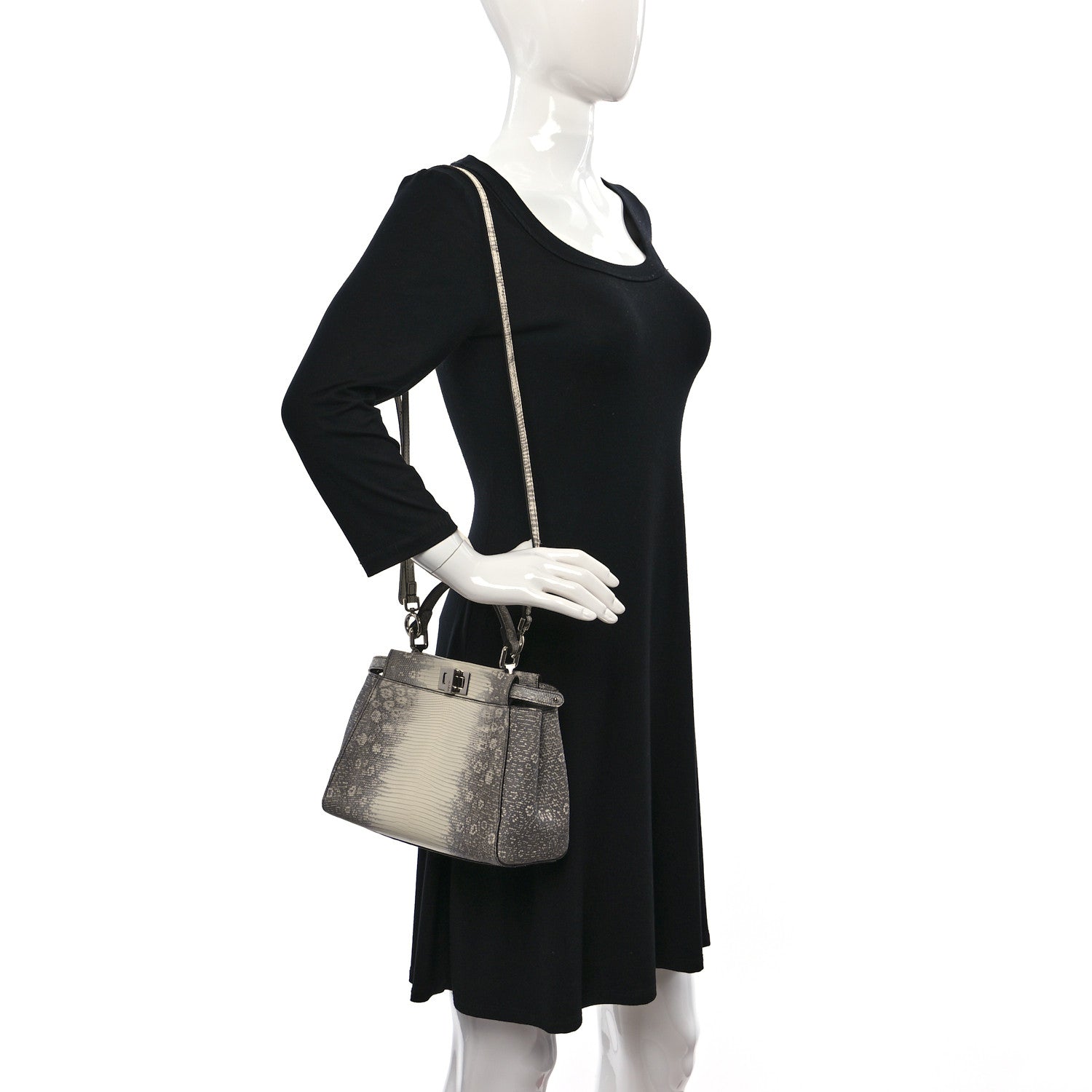 Fendi Lizard Togo Shiny Nappa Mini Peekaboo Iconic Satchel Roccia 2 of 11