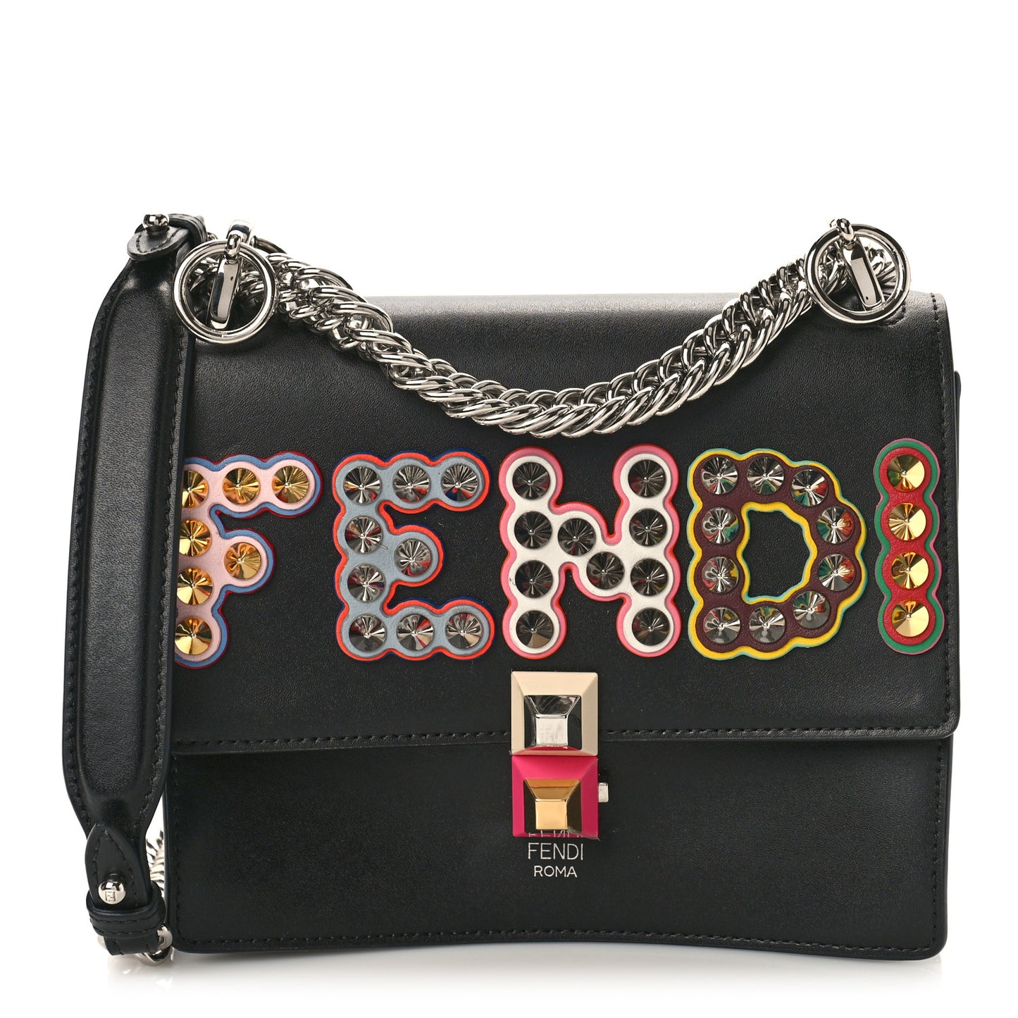 Vitello Liberty Fun Fair Metal Studded Small Kan I Shoulder Bag Black Multicolor