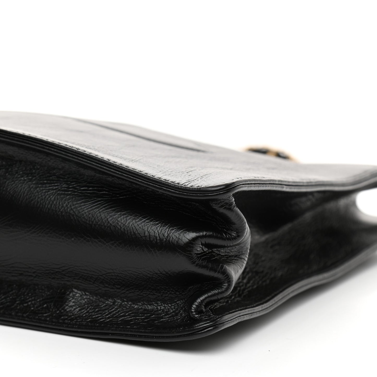 Shiny Aged Calfskin North South Shopping Bag Black
