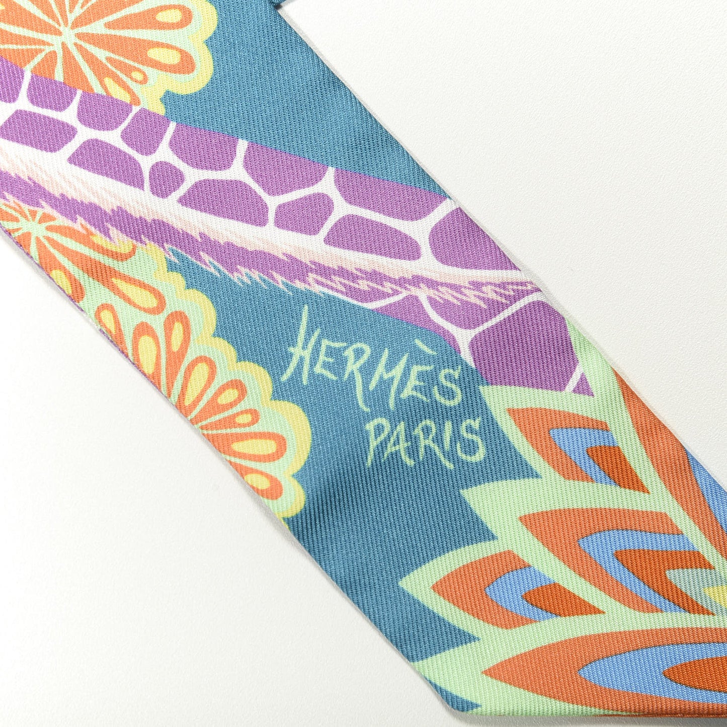 Silk The Three Graces Twilly Canard Mauve Jaune Fluo