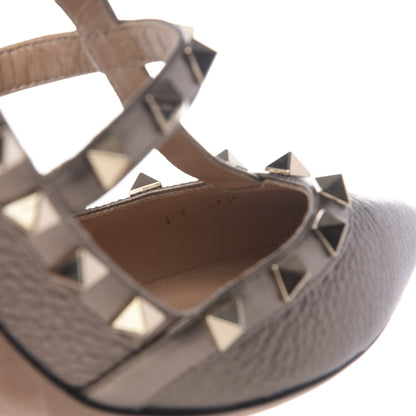 Valentino Garavani Metallic Pebbled Calfskin Rockstud Ankle Strap Pumps 39.5 Sasso 9 of 9