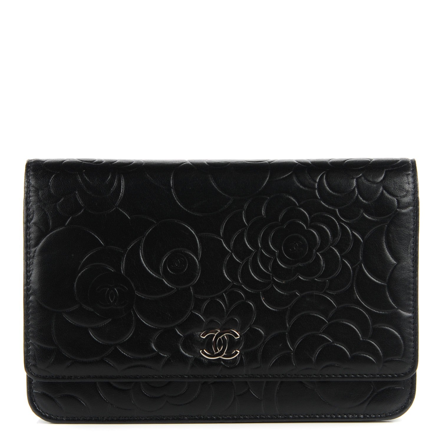 Chanel Lambskin Camellia Wallet on Chain WOC Black 1 of 9