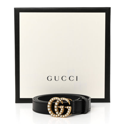 Gucci Calfskin Pearl Double G 20mm Belt 80 32 Black Cream 6 of 6